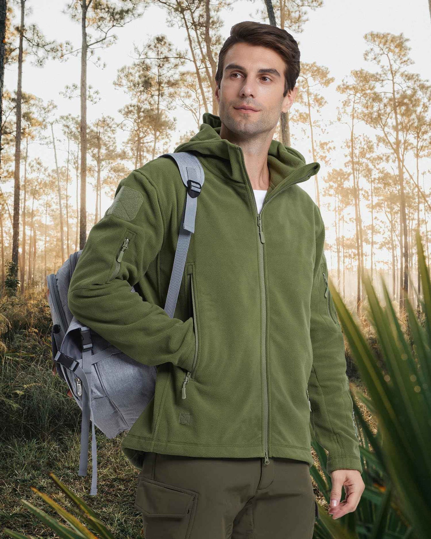 TACVASEN Winter Hooded Coats Mens Fleece Jackets Full Zip Up Multi-Pockets Fishing Hiking Climbing Outerwear Causal Parka Tops