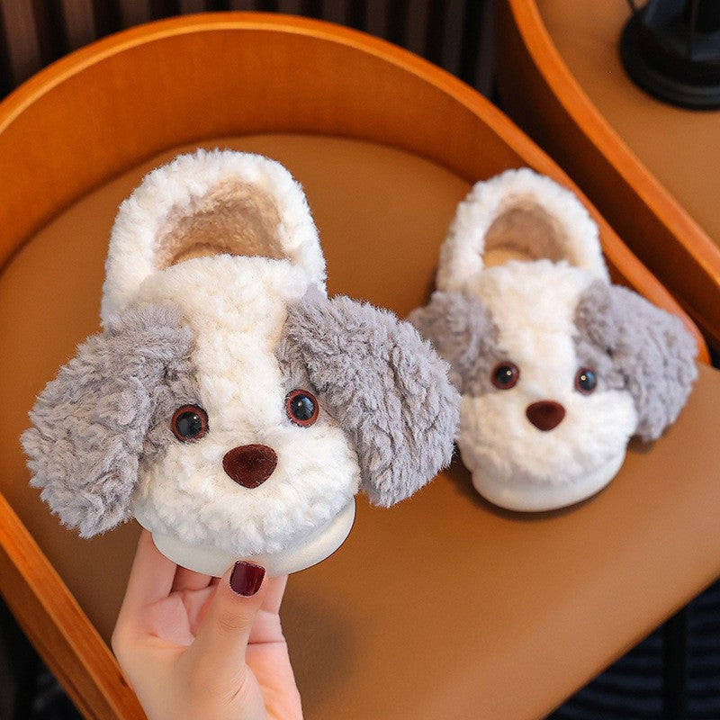 Kids Cotton Slippers Winter Boys Girls Non Slip Indoor Cute Dog Design Warm House Shoes for Children
