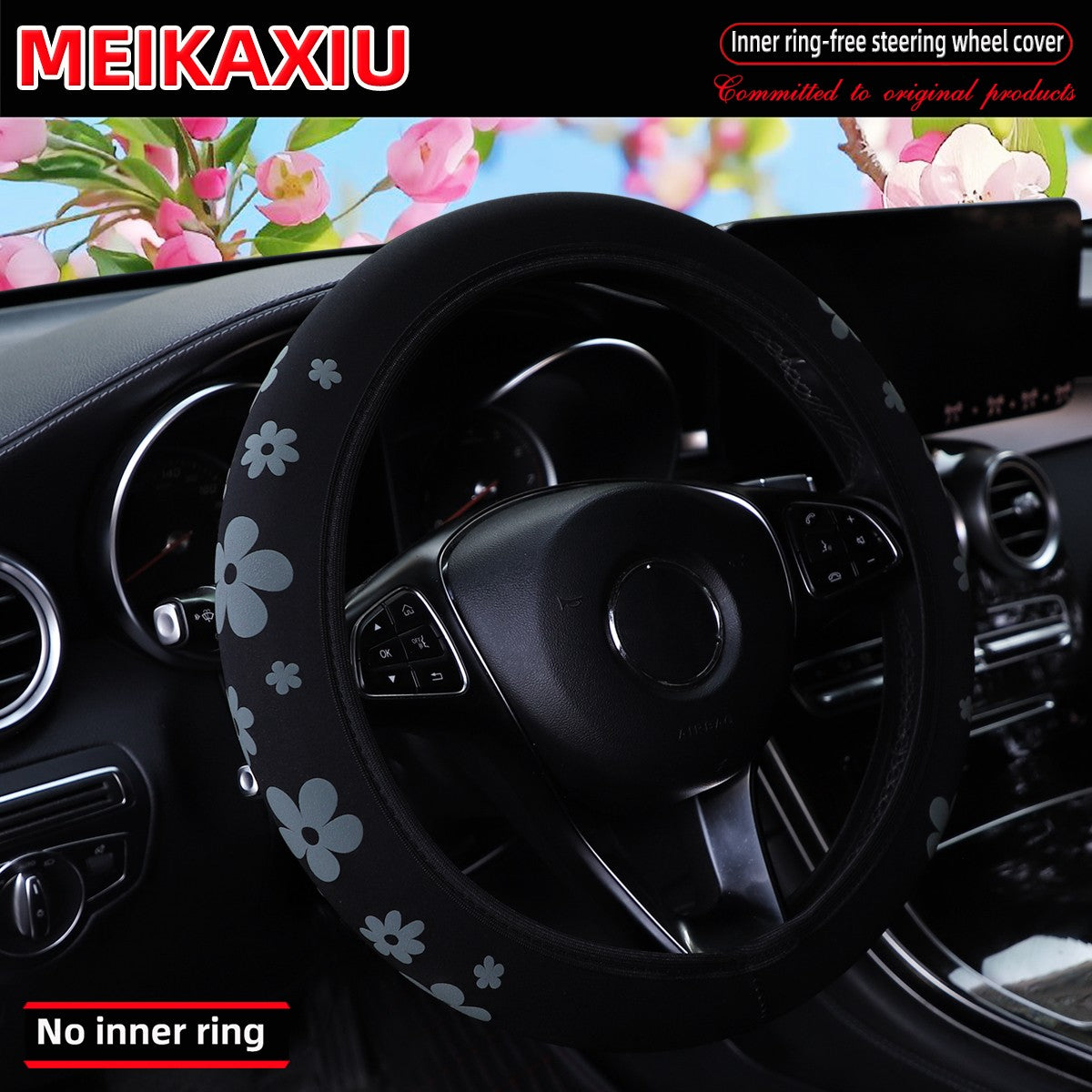 Diving material foamed beautiful flower fabric car rimless steering wheel cover suitable for 37-38cm women's size