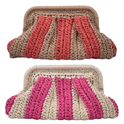 Straw Clutch Handbag Straw Evening Bag Handmade Clutch Purse Striped Woven Handbag Designer Weaving Pouch for Evening Party