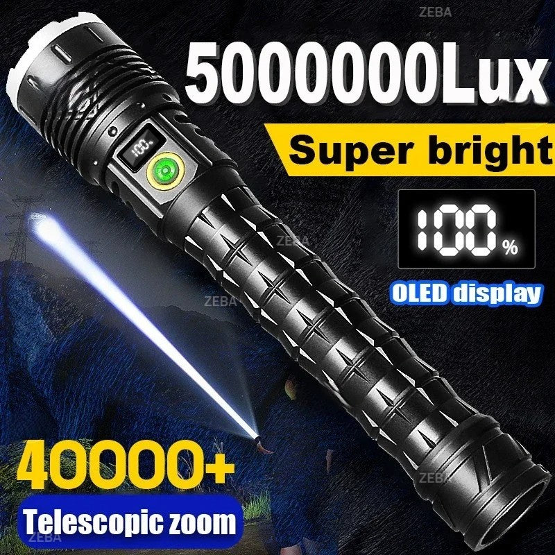10000mAh High Power LED Flashlight Long Range 5000M Rechargeable Tactical Torch Ultra Powerful Outdoor Hand Lamp Camping Lantern
