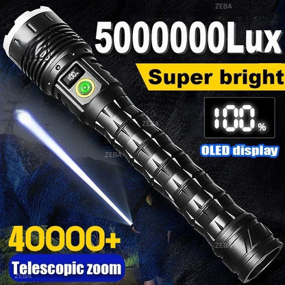 10000mAh High Power LED Flashlight Long Range 5000M Rechargeable Tactical Torch Ultra Powerful Outdoor Hand Lamp Camping Lantern