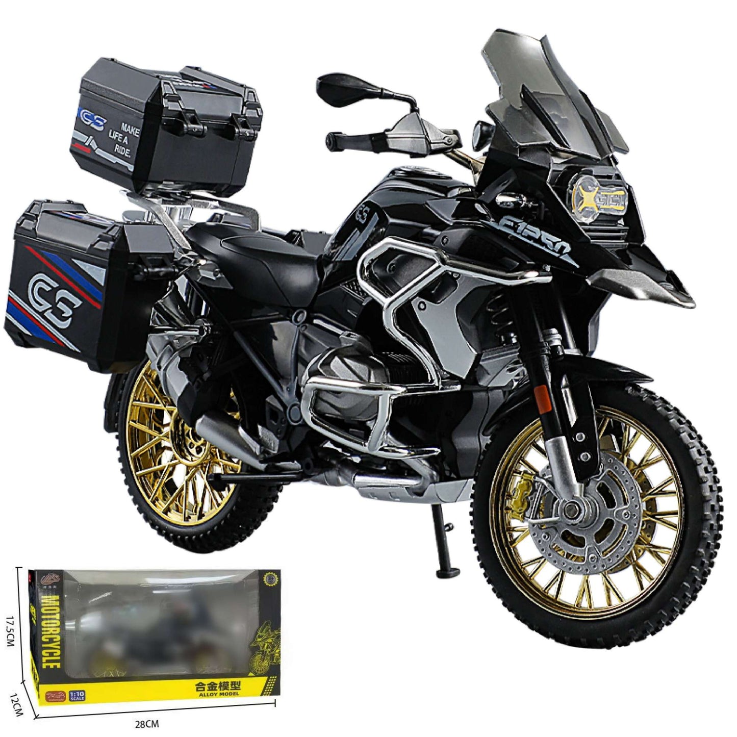 1:10 R1250GS Adventure Moto de Liga Leve Die Cast Modelo de Veículo Coleção Som e Luz Off Road Motocicleta Brinquedos Carro