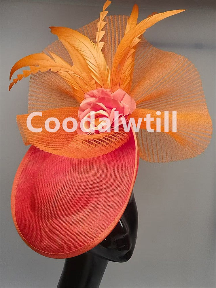 Navy Mesh Fascinator Wedding Women Hat Ladies Royal Ascot Headpiece For Festival Party Pillbox Cap Flower Headwear Church Event