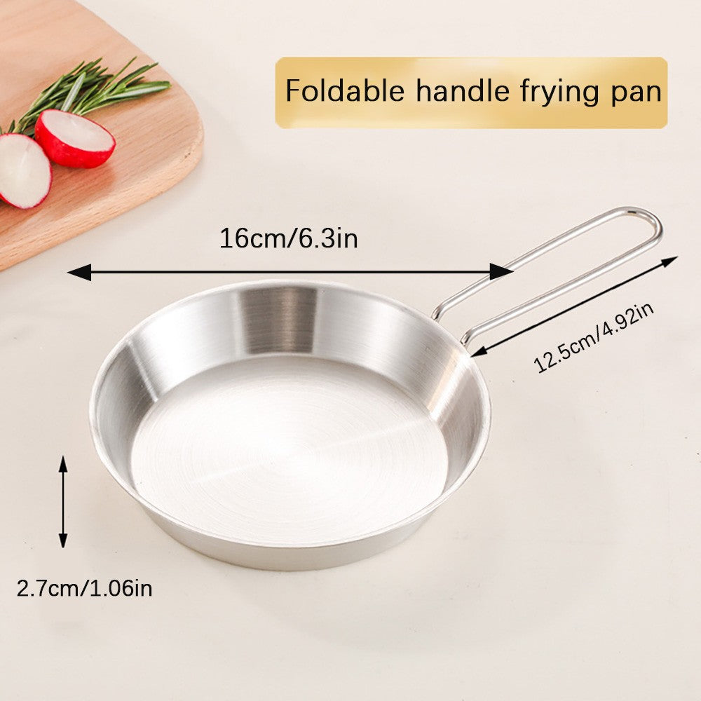 304 stainless steel frying pan, cooking utensil, camping, portable, foldable handle, outdoor, steak frying, flat bottom pan