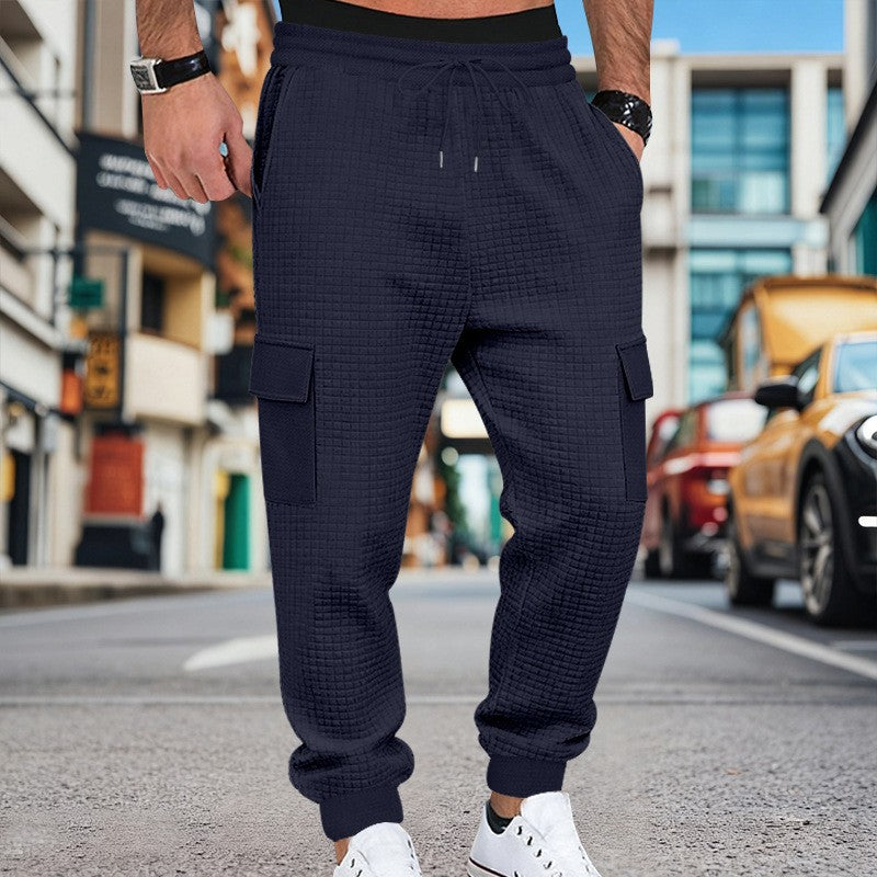Men's Clothing  Pants Autumn Winter Fashion Casual Heavyweight Small Check Loose Jogger Sweatpants Waffles