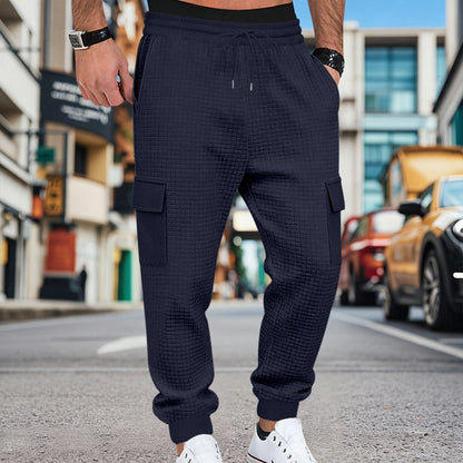 Men's Clothing  Pants Autumn Winter Fashion Casual Heavyweight Small Check Loose Jogger Sweatpants Waffles