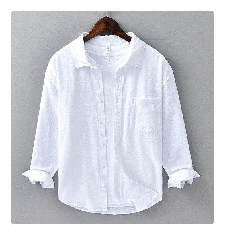 Men's Cotton-Linen Long Sleeve Shirt – Lightweight, Breathable, Vintage-Inspired Business Casual Shirt for Spring/Summer Fashion