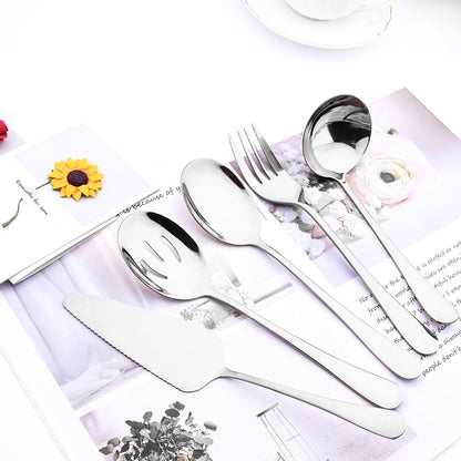 Drmfiy Conjunto de Talheres Pretos de 5/7 Peças para Servir, Utensílios de Jantar, Buffet, Talheres para Catering, Conjunto de Escumadeiras, Colheres, Garfos, Talheres de Prata