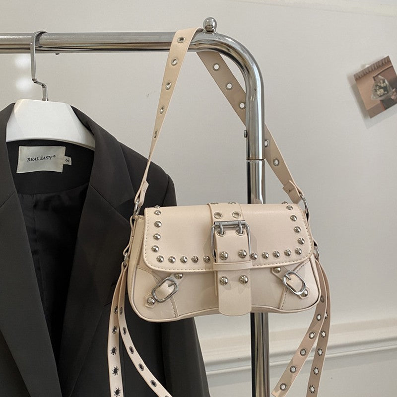 Shoulder Bag for Women Punk Style Purse PU Leather Rock Fashion Handbags with Rivet Small Trendy Armpit Purse