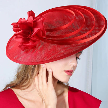 Fascinator Preto Grande com Flores Chapéu Sinamay para Igreja Chapéu Kentucky Derby Casamento Luxuoso Faixa de Cabelo Chapéu Coquetel Chá de Mulheres
