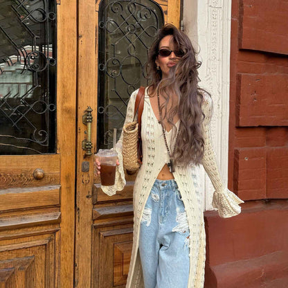 Hollow Breasted Sweater Long Dress Women Summer Party Dresses Cover Up Elegant S