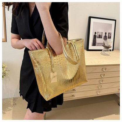 Fashion Casual Women Shoulder Bags Silver Gold Black Crocodile Handbag PU Leather Female Big Tote Bag Ladies Hand Bags Sac