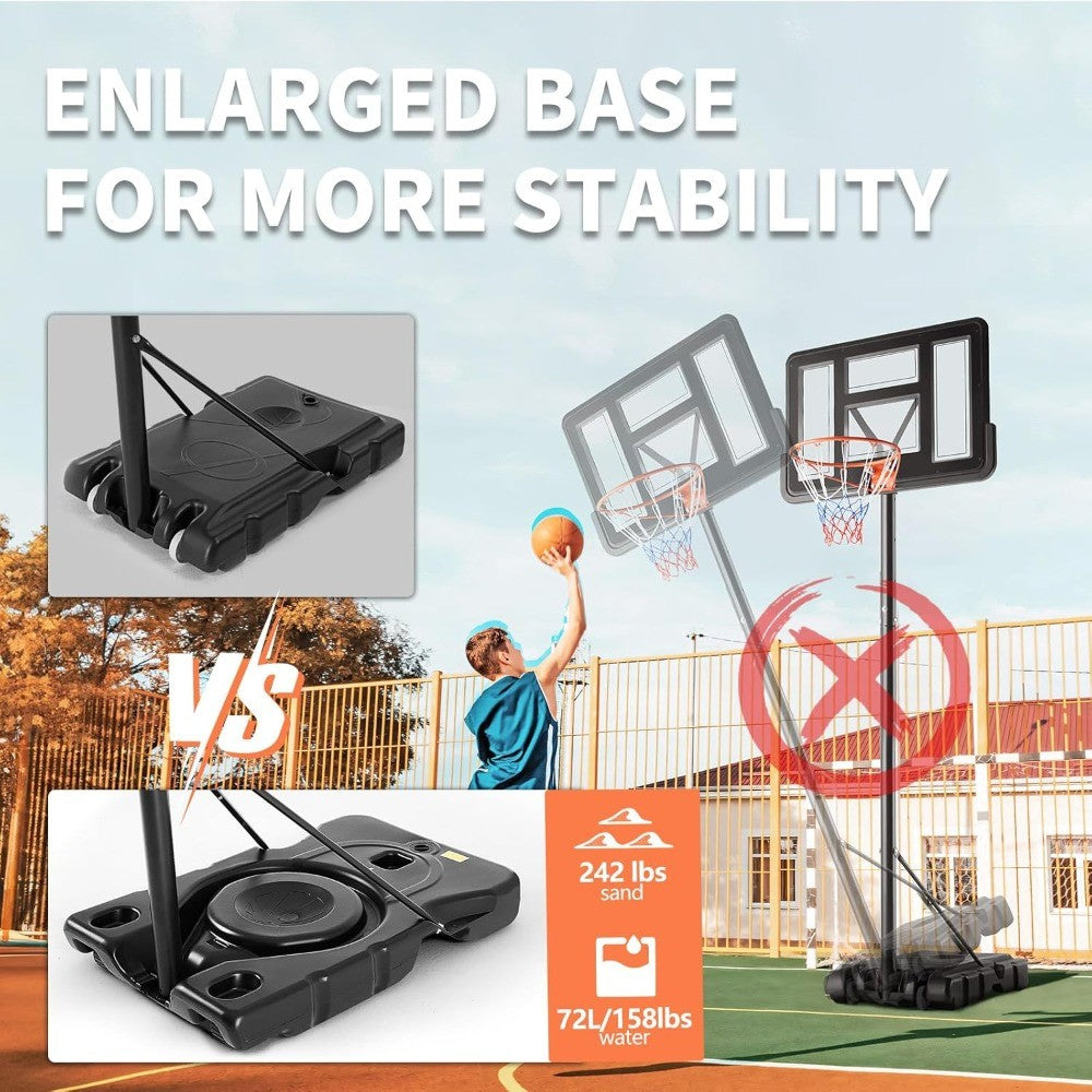10FT Adjustable Height Portable Basketball Hoop Outdoor for Adult, 44 Inch Shatterproof Backboard w/Shock Absorbent Rim