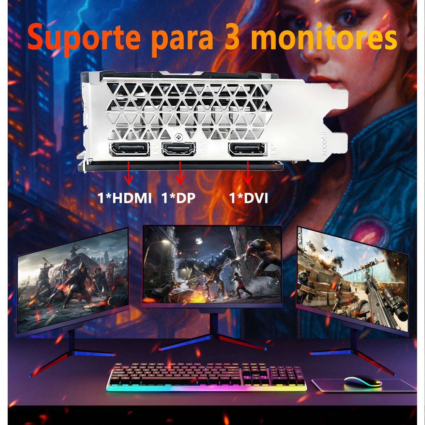 Placa de vídeo Soyo AMD Radeon RX580 8G GDDR5 256bit para jogos, componentes de computador desktop pcie3.0x16