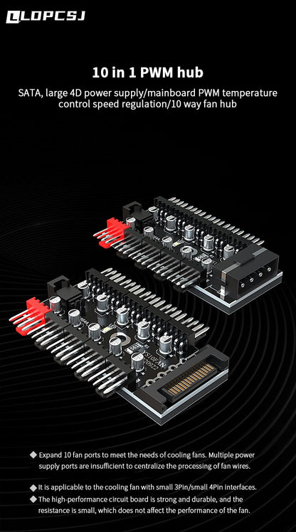 TEUCER 1 to 10 PWM Fan HUB 4PIN 3PIN 12V Splitter Cable Splitter Desktop Computer Cooling Fan Extension Adapter