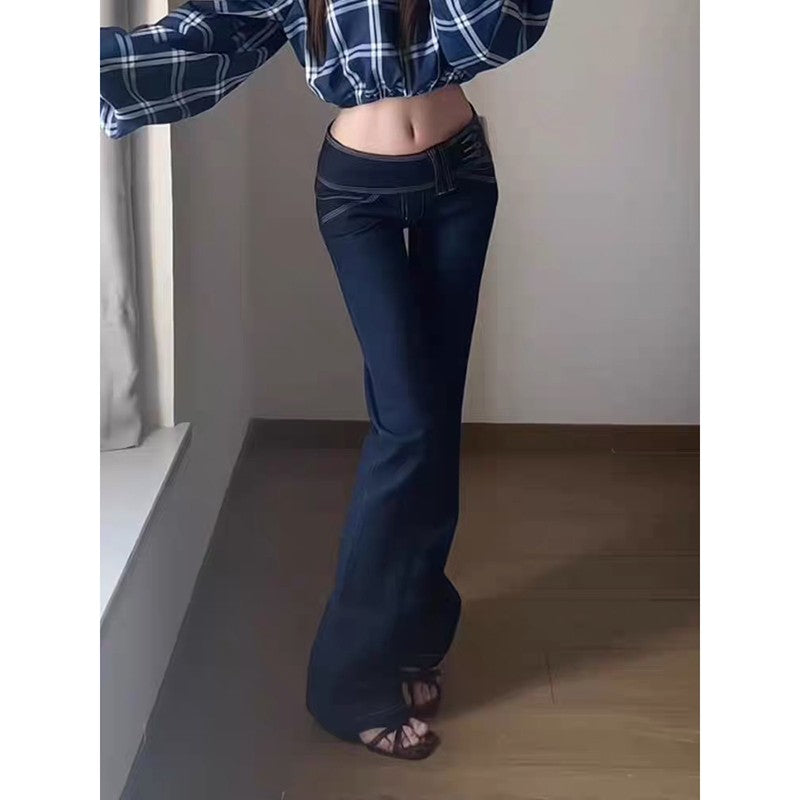 Women's High Waist Blue Flared Jeans Bleach Bootcut Korean 2000s High Street Baggy Denim Pants Y2k Japanese Harajuku Bell Bottom
