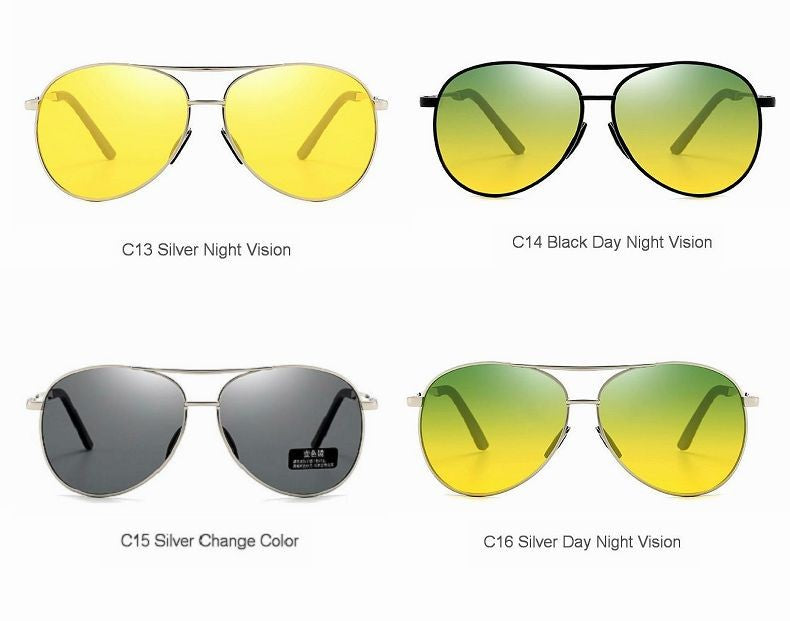 Óculos de Sol Polarizados Masculinos com Armação de Metal para Aviação Cores Variadas Óculos de Sol Masculino Piloto Visão Noturna e Diurna para Dirigir