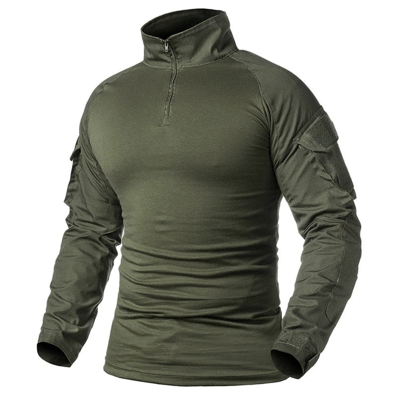 Men's Outdoor Long Sleeve Combat Shirt Cargo 1/4 Zipper Ripstop Cotton Tactical Shirts US Army Camoufalge Airsoft Clothing