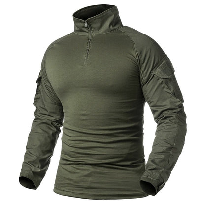 Men's Outdoor Long Sleeve Combat Shirt Cargo 1/4 Zipper Ripstop Cotton Tactical Shirts US Army Camoufalge Airsoft Clothing
