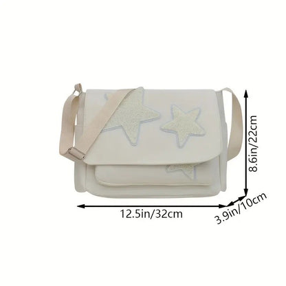 Cute Academic Star Print Shoulder Bag, Large Capacity Tote for Students, Casual Commuter Crossbody Purse, 1-Pack