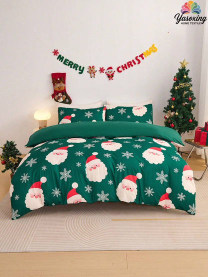 2/3pcs Pink Christmas Snowflake Gift Gingerbread Man Pattern Reversible Color Duvet Cover Bedding Set, Soft Breatheable