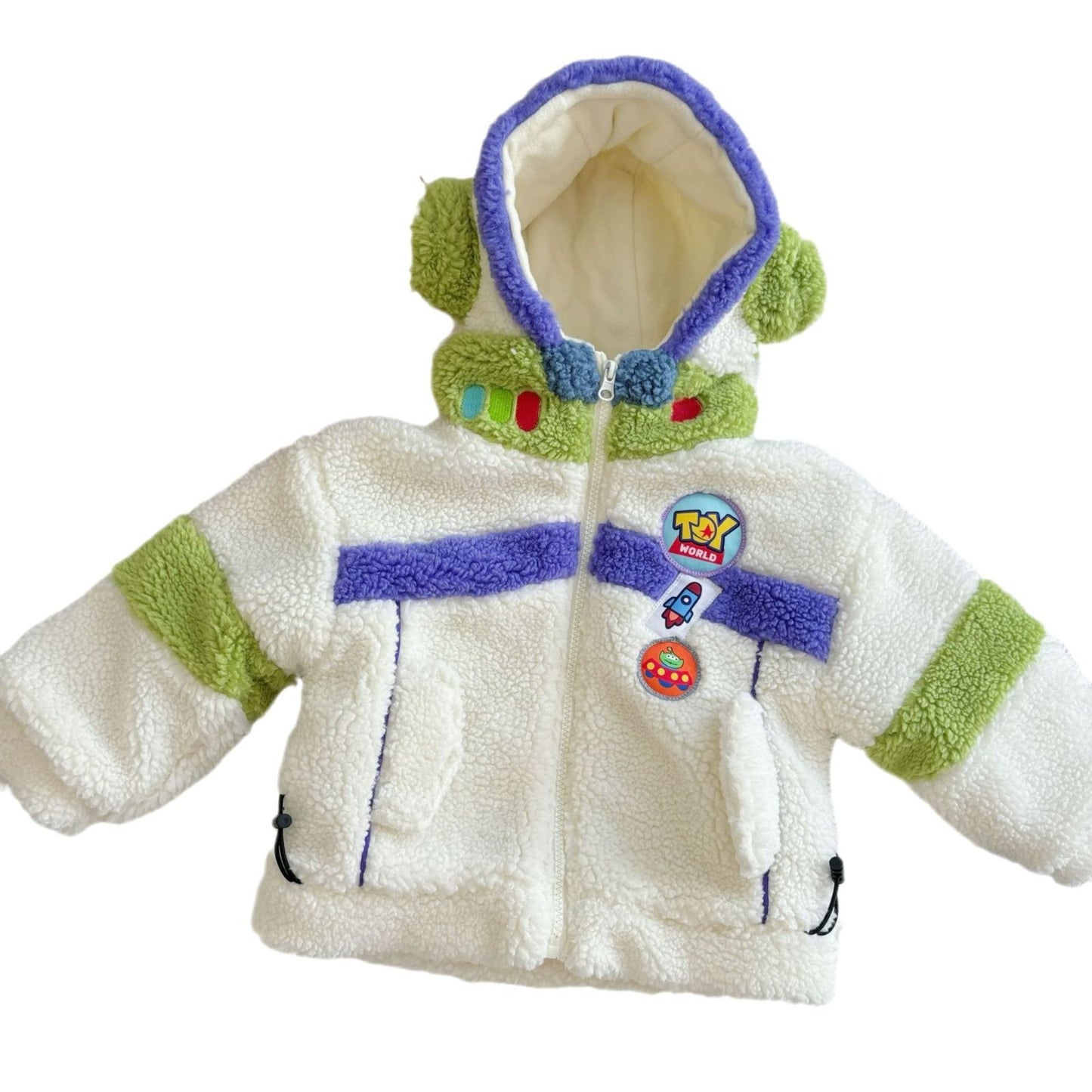 Jaqueta Infantil de Algodão Acolchoada Grossa Textura Premium com Capuz Contrastante de Cores da Disney Buzz Lightyear