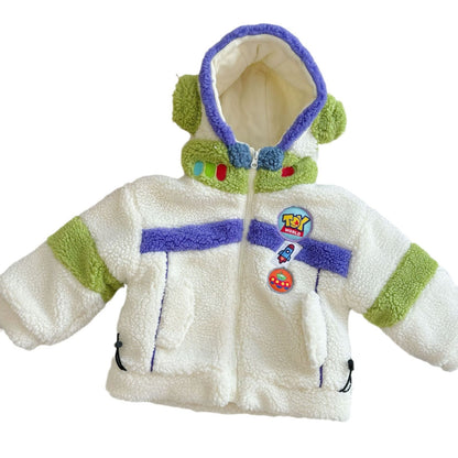 Jaqueta Infantil de Algodão Acolchoada Grossa Textura Premium com Capuz Contrastante de Cores da Disney Buzz Lightyear