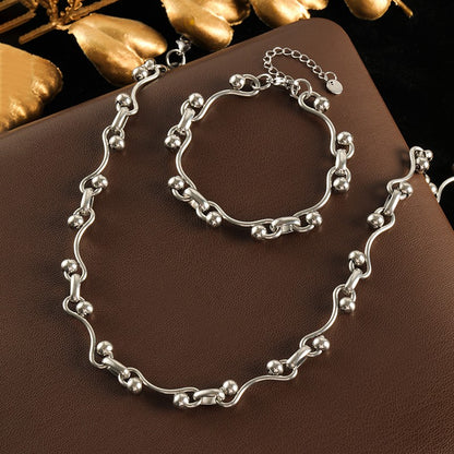 GANEMLY 316L Aço Inoxidável Metal Dourado Cor Contas Corrente Colar Pulseira Conjunto Para Mulheres Correntes Modernas Joias À Prova D'água Novo