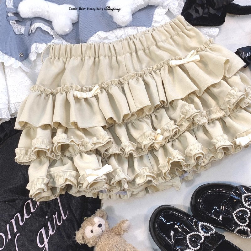 Y2K Sweet Ruffles Mini Skirt Women Kawaii Lolita Bow A Line Skirts Harajuku Japanese Cute High Waist Pink Blue Cake Skirt