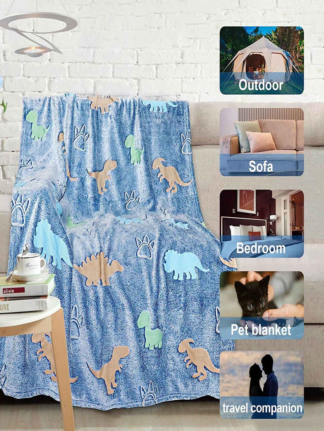 Manta de Flanela de Dinossauro Unicórnio Luminoso para Meninas e Meninos Que Brilha no Escuro Macia para Árvore de Natal