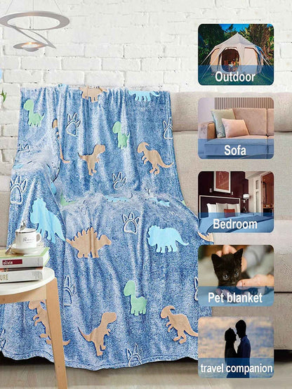 Manta de Flanela de Dinossauro Unicórnio Luminoso para Meninas e Meninos Que Brilha no Escuro Macia para Árvore de Natal