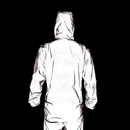 WOSAWE Full Reflective Jacket with Hoodie High Visibility Waterproof Wind Breaker Men Women Hiking Cycling Running Safety Vest