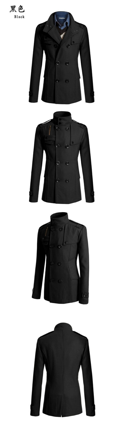 Men's Wool Blend Overcoat, Mid-Length Trench Coat Man, Autumn And Winter Mans Slim Fit Overcoat