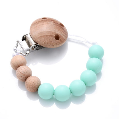 Baby Wooden Pacifier Clip Silicone Teether Round Beads Dummy Holder Chain For Baby Teething Nursing Chewing Toys Shower Gifts