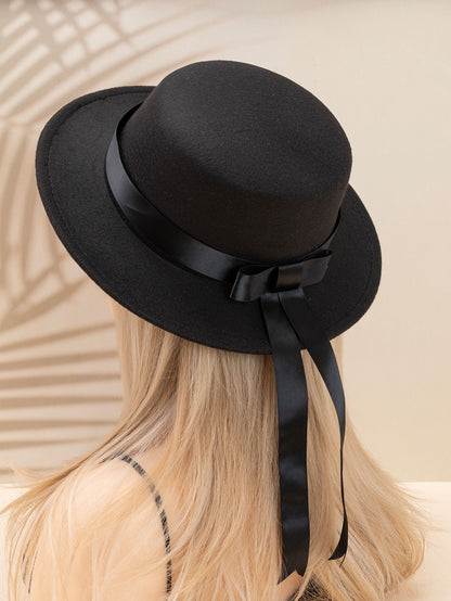 Handmade JKDK Uniform Hat Elegant Flat Top Flat Edge Woolen Academy Style Bowtie Ribbon Hat