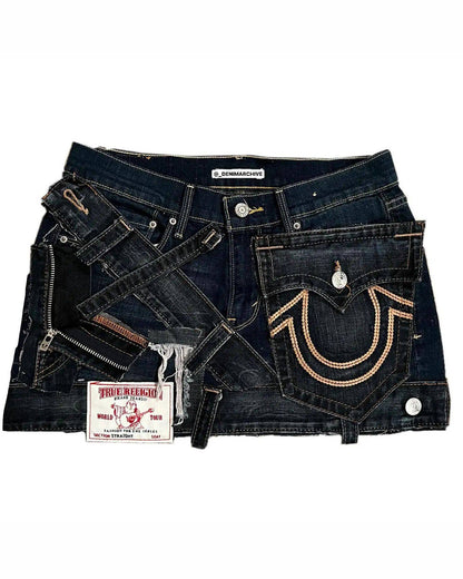 American Retro High Waisted Short Skirt Women Y2k Gothic Punk Embroidery Patchwork Denim Skirt Summer Spicy Girl Denim Skirt