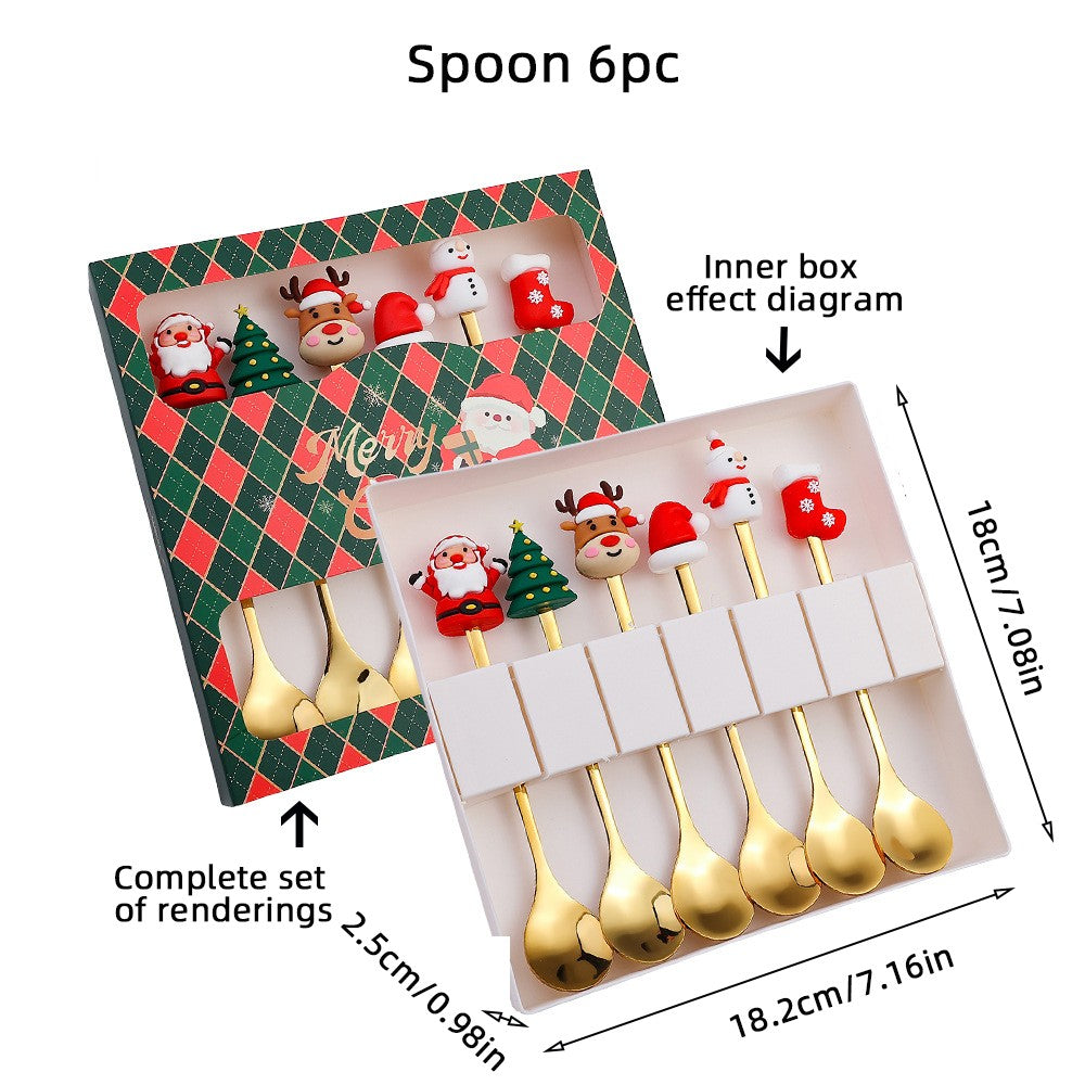 Christmas Themed Cutlery Gift Set 2/4/6pcs Stainless Steel Forks Spoons for Dessert, Creative Holiday Tableware Coffee Tea Party