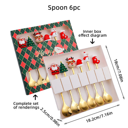 Christmas Themed Cutlery Gift Set 2/4/6pcs Stainless Steel Forks Spoons for Dessert, Creative Holiday Tableware Coffee Tea Party