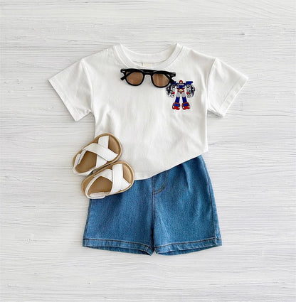 2025 Summer New Baby Clothes Infant Robot Embroidery Top+Bottom Set Baby Boys Girls Casual Baby Set Newborn Baby Clothes 2Pcs
