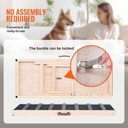 SucceBuy Rampa Dobrável para Cães, Escada Antiderrapante, de Madeira, Altura Ajustável, Removível para Cães Pequenos e Idosos, para Subir Escadas, Sofás, Carros, Camas