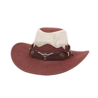 Wide Brim Western Cowboy Hats Ethnic Style Visor Cap Sunscreen Bucket Hat Mesh Knight Hat Sun Protection Fisherman Cap Travel