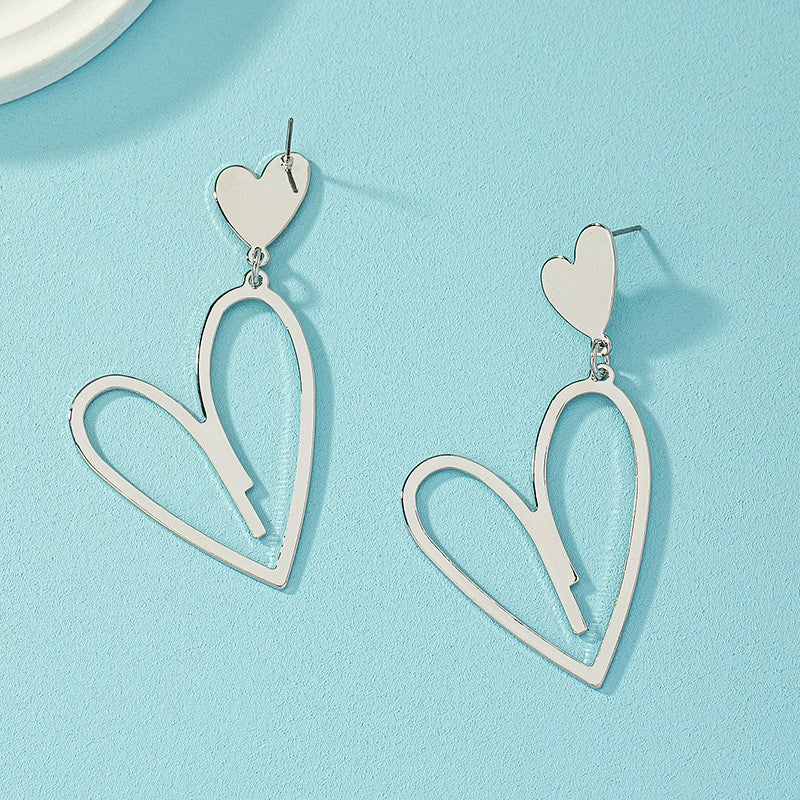 2024 Novas Brincos Pendentes de Coração Femininos da Moda Brincos de Coração de Amor de Camada Dupla Lindos Brincos Bohemianos