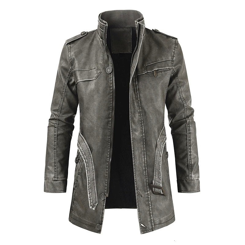 Men Outfit Fashion Warm Casual Vintage Faux Leather Jacket Coat Men Winter Brand New Long Thick Fleece Leather Jacket Parkas