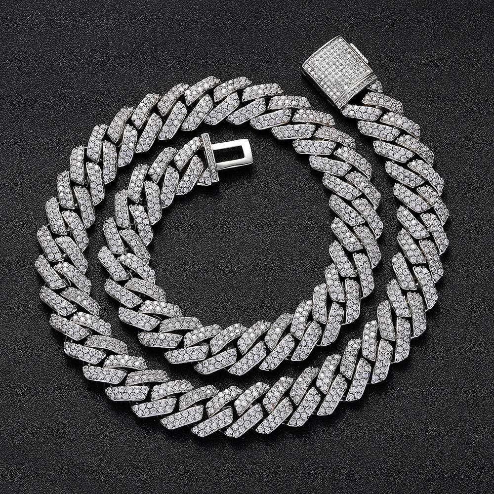 Hip Hop Brilhante Colar Corrente Cubana 15MM Feminino Masculino Cor Prata Strass Gelo Fora Corrente Cubana Punk Joias Colar Presente