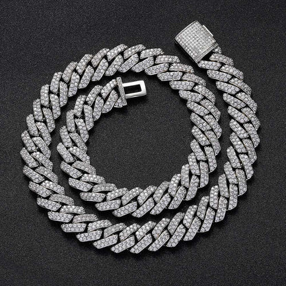Hip Hop Brilhante Colar Corrente Cubana 15MM Feminino Masculino Cor Prata Strass Gelo Fora Corrente Cubana Punk Joias Colar Presente