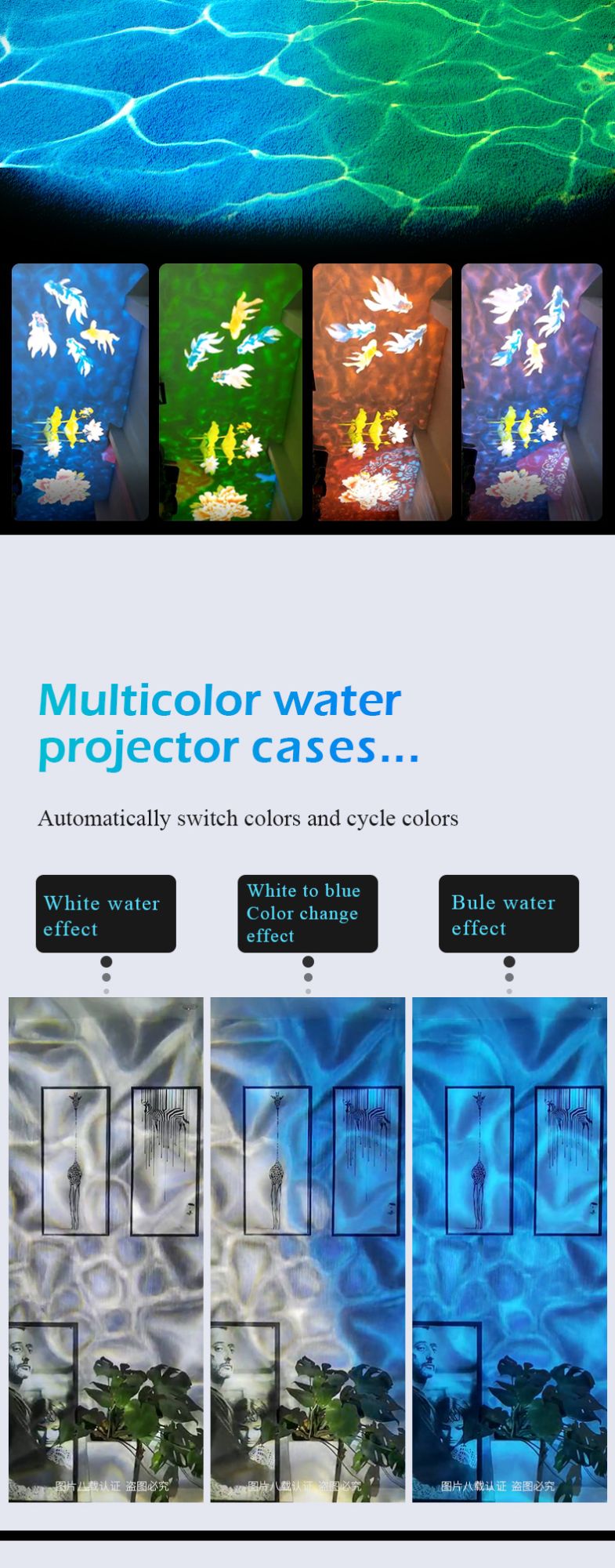 LED Ocean Water Waving Lamp Dynamic Ripple Light Realistic Projection Lamp for Home Decorative Outdoor Atmosphere Lighting