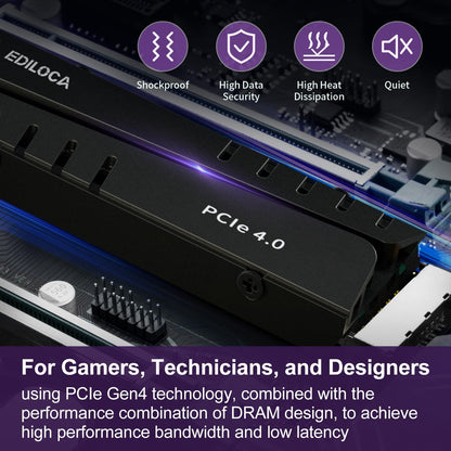 SSD Ediloca EN855 com dissipador de calor 7400MB/s PCIe Gen4.0 NVMe M.2 SSD de jogos Interno para PS5 e PC
