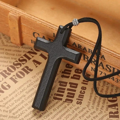 Personality Punk Trendy Cool Gothic Wood Cross Pendant NNecklace for Women Men Vintage Hip Hop Y2k Necklace Party Jewelry Gift