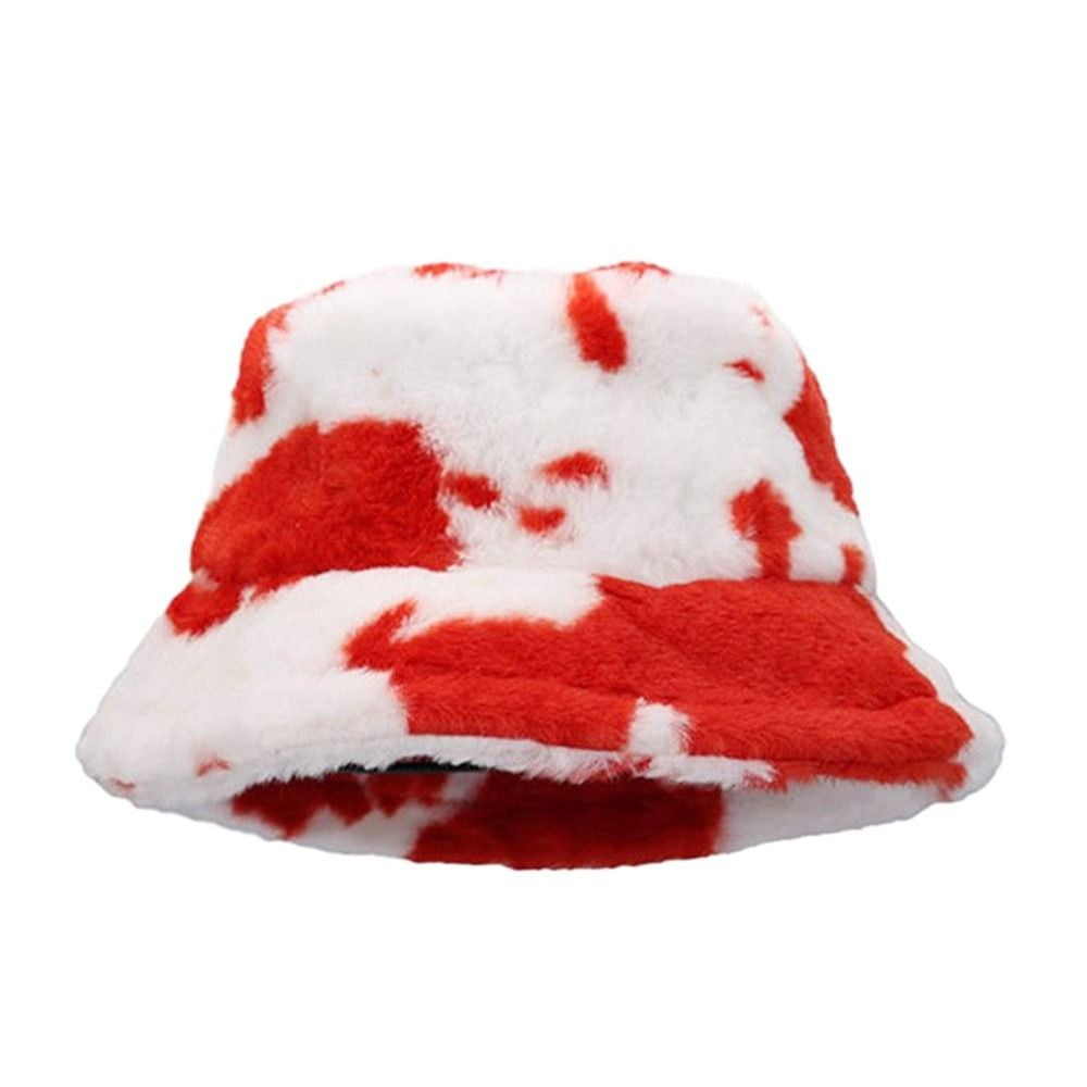 Winter Bucket Hat Women's Fashion Milk Cow Grain Panama Warm Hats Female Vintage Faux Fur Fisherman Cap Hats For Women Casual